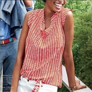 CAbi Madeline Ruffle Sleeveless Blouse Top Coral Ivory Pattern Contemporary L